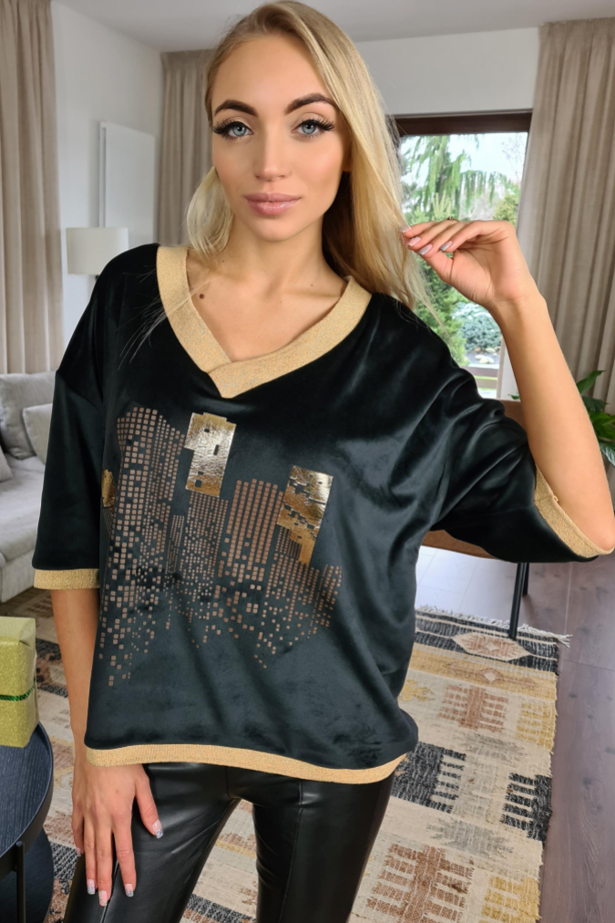 Bluzka 753 złote ściągacze CITY czarna