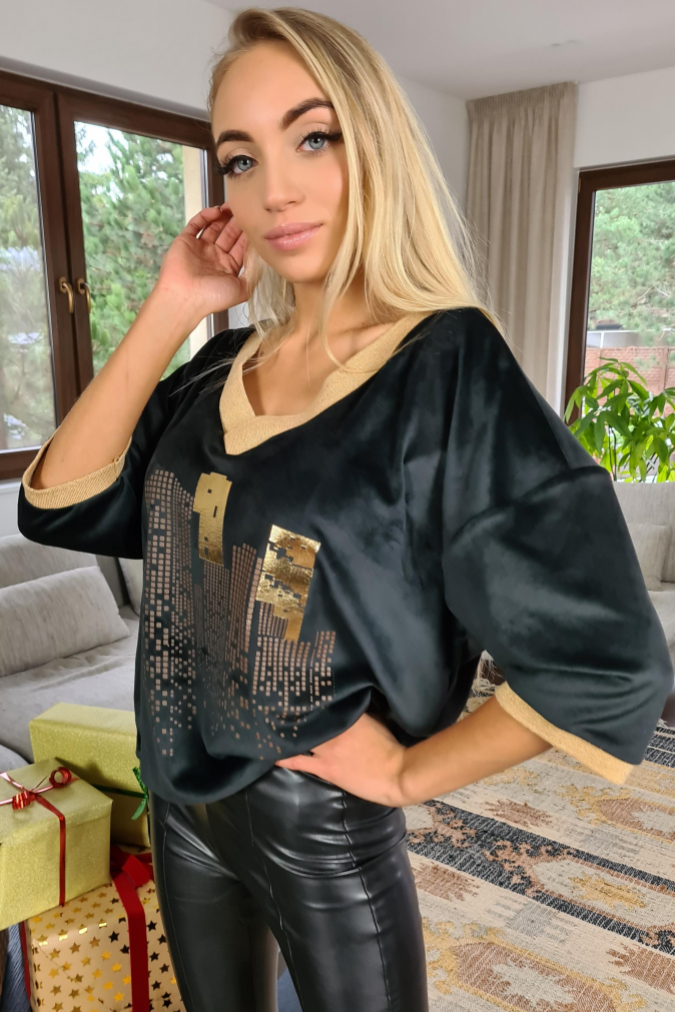 Bluzka 753 złote ściągacze CITY czarna