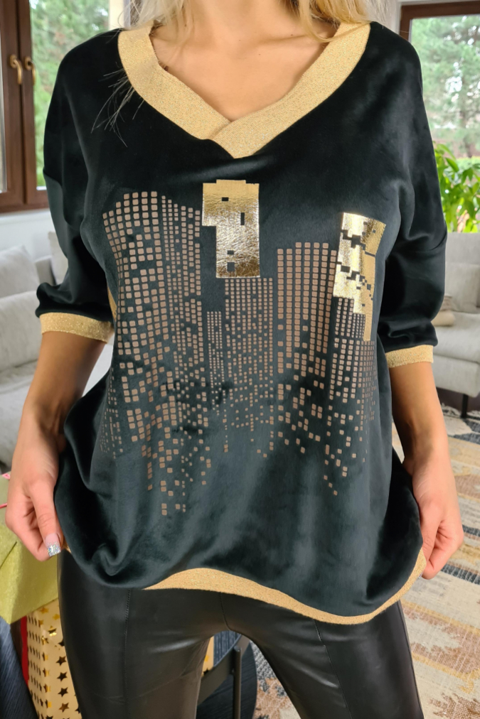 Bluzka 753 złote ściągacze CITY czarna