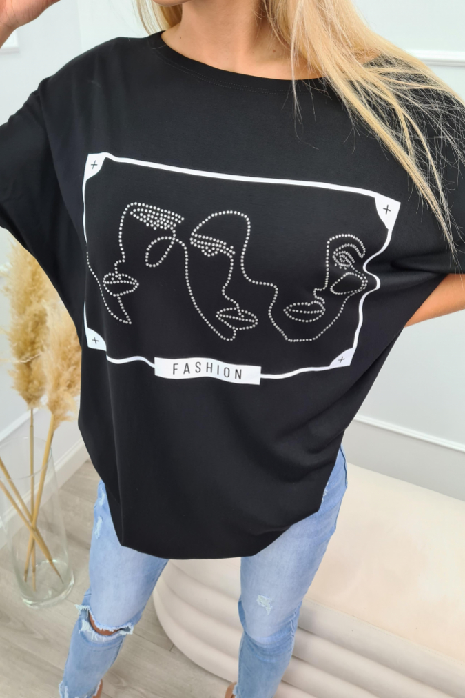 Bluzka 9759 line art face DALIA czarna