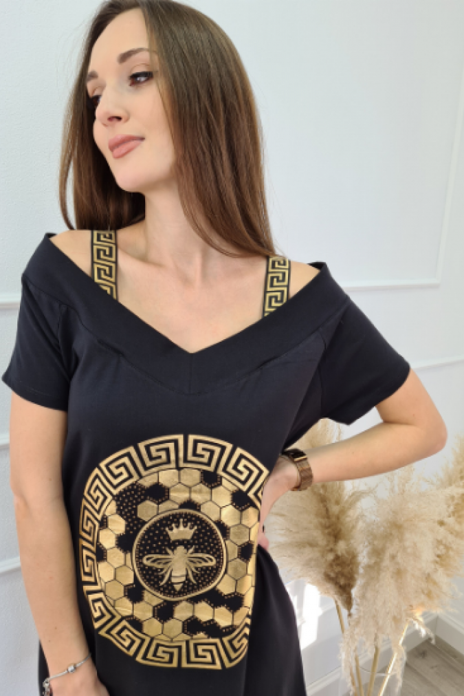 Sukienka 9787 asymetryczna odkryte ramiona DORIS czarna