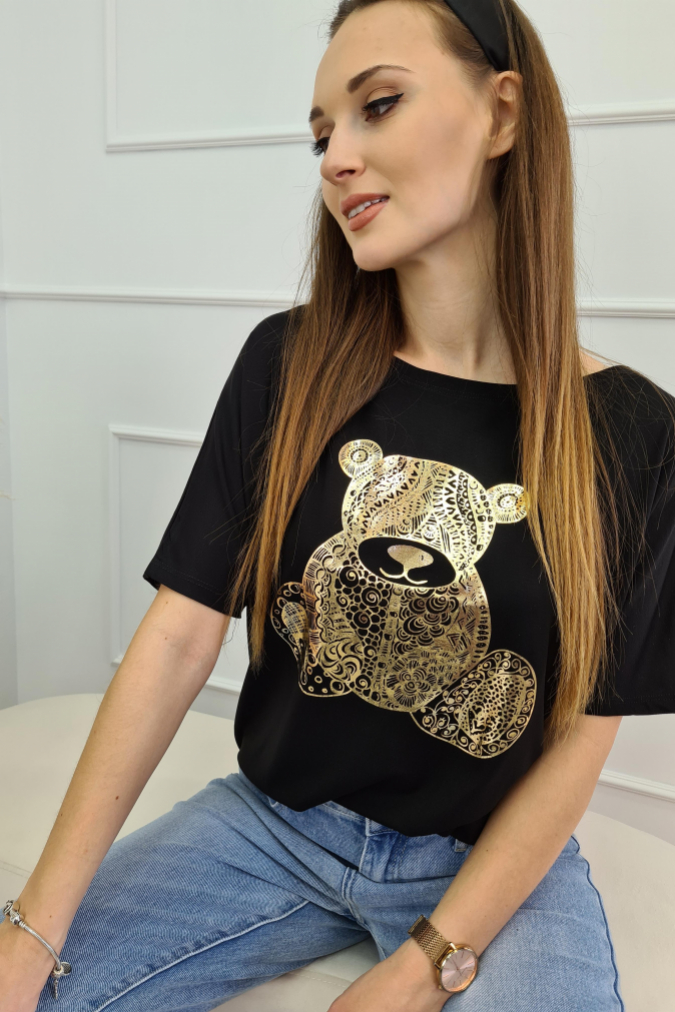 Bluzka 9562 złoty miś LOREO czarna