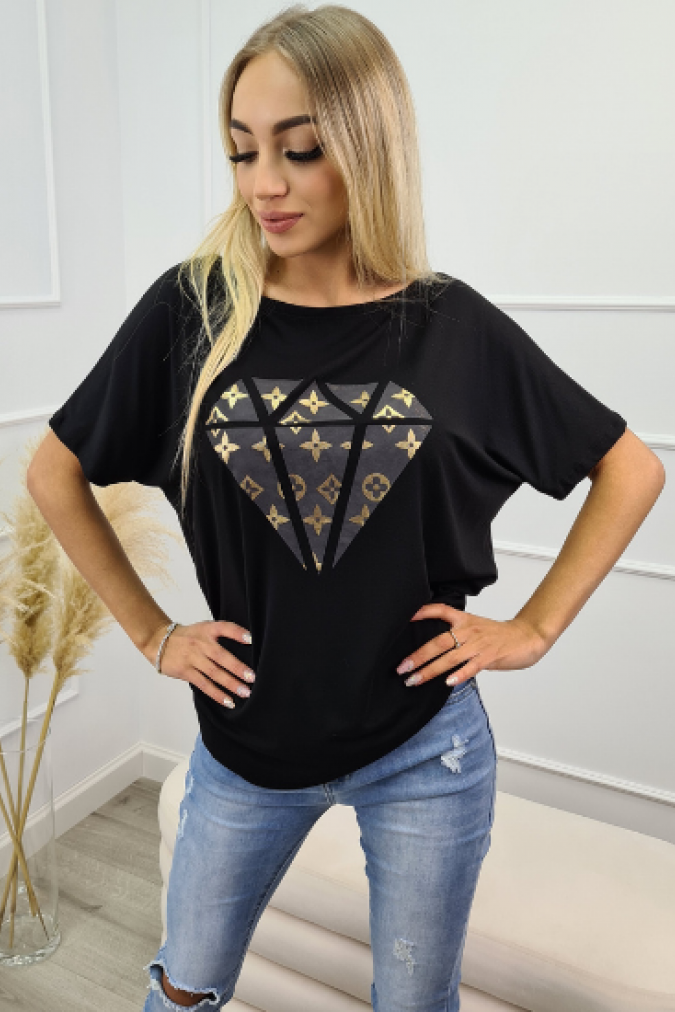 Bluzka 9756 nadruk diament ALISA czarna