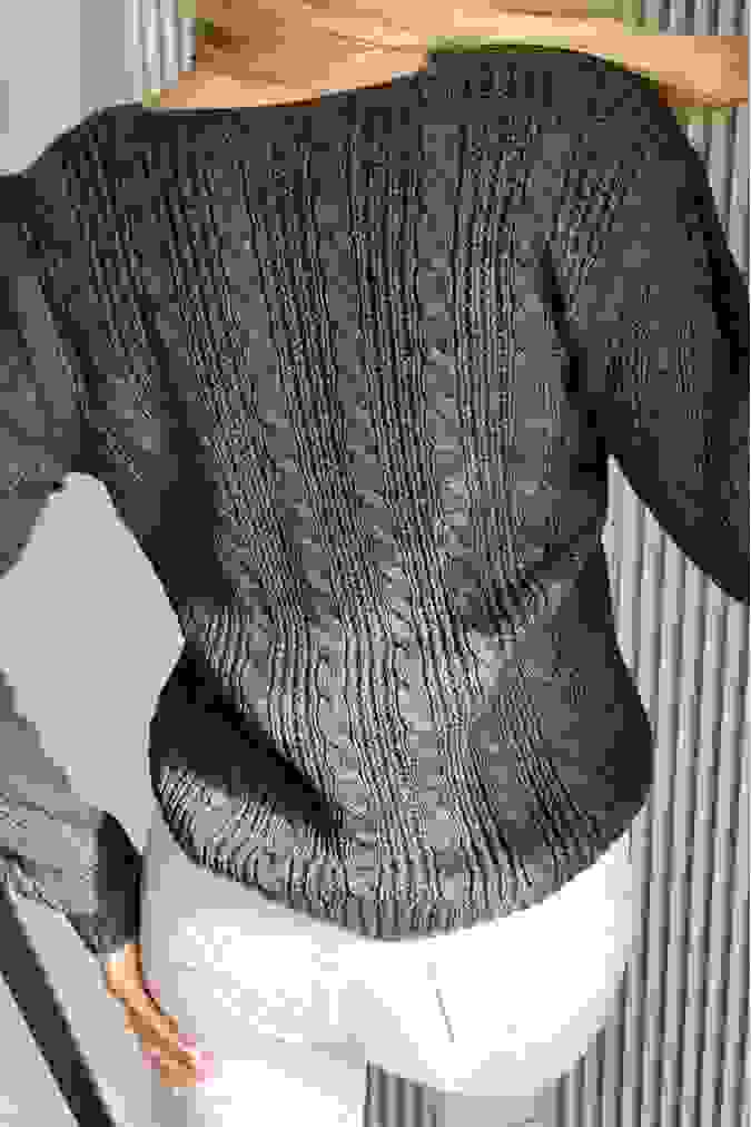 Kardigan sweter 0820 splot warkocz LARA grafitowy