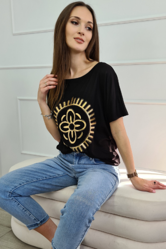 Bluzka 9771 złoty kwiat JASMINA czarna