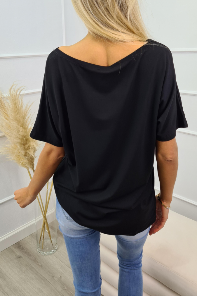 Bluzka 9749 neonowy nadruk usta FEZ czarna