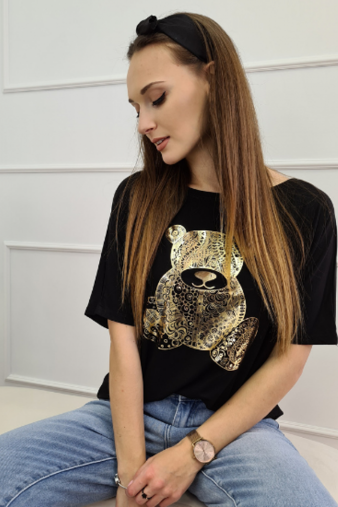 Bluzka 9562 złoty miś LOREO czarna