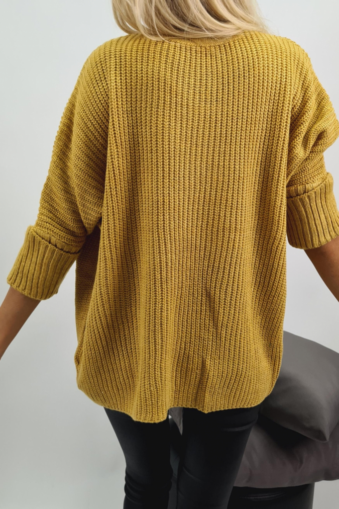 Kardigan 3555 krótki z kieszeniami RORI musztardowy