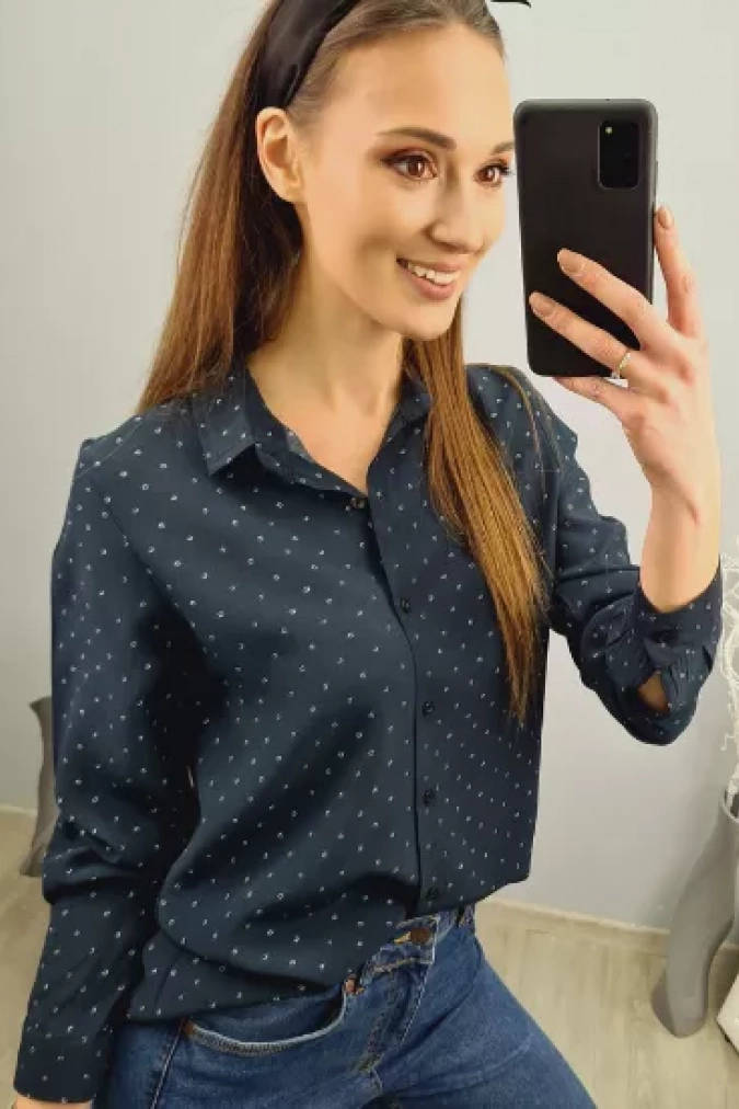 Koszula 0010 granatowa w białe kółka