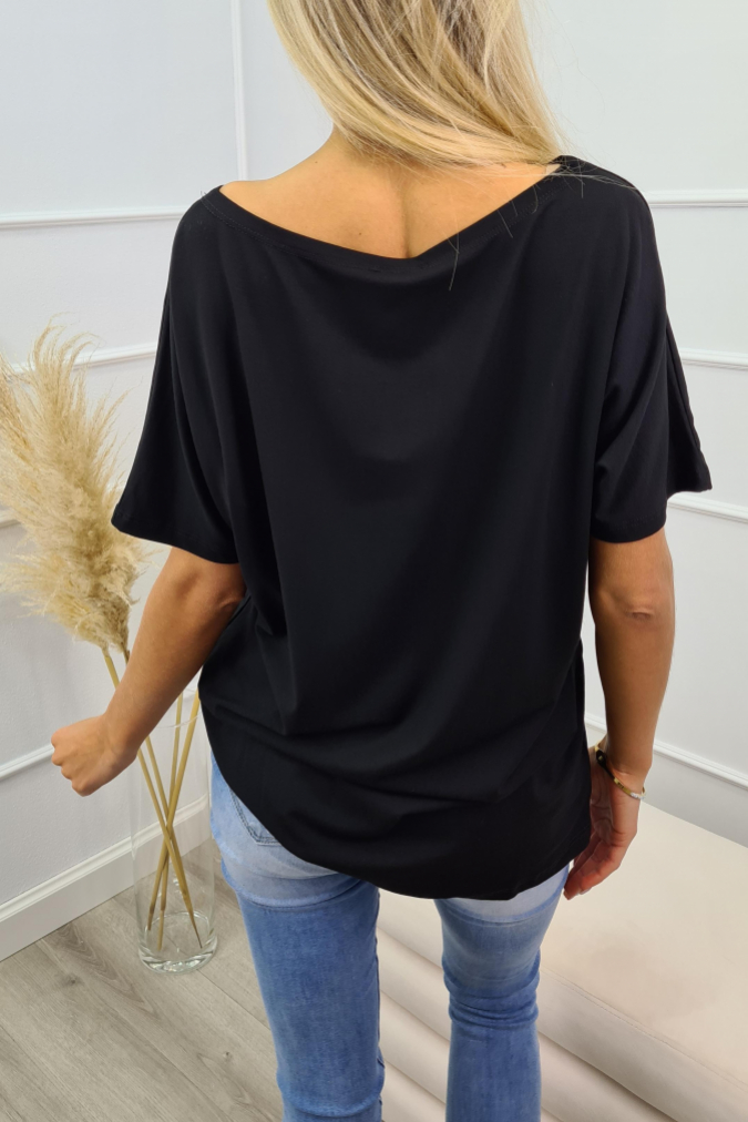 Bluzka 9740 nadruk piórka SHINE czarna