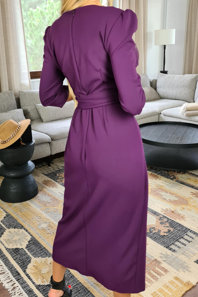 Sukienka 212 wizytowa z dekoltem V POPPY śliwkowa