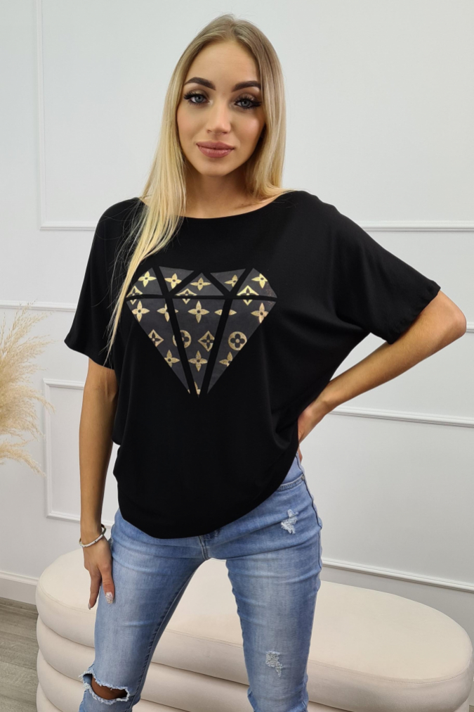 Bluzka 9756 nadruk diament ALISA czarna