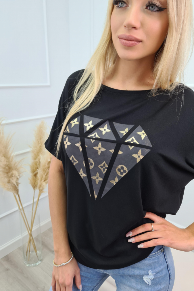 Bluzka 9756 nadruk diament ALISA czarna