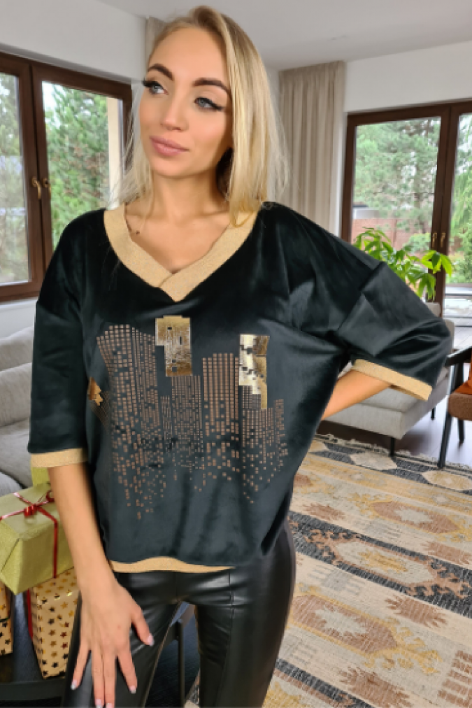 Bluzka 753 złote ściągacze CITY czarna