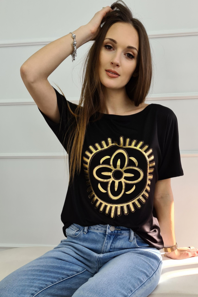 Bluzka 9771 złoty kwiat JASMINA czarna