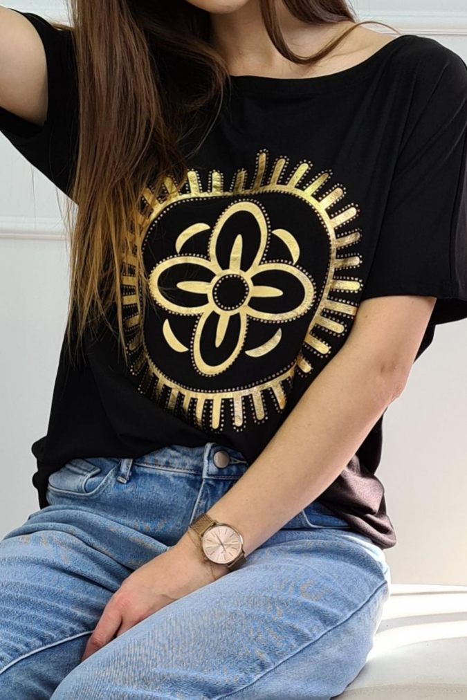 Bluzka 9771 złoty kwiat JASMINA czarna