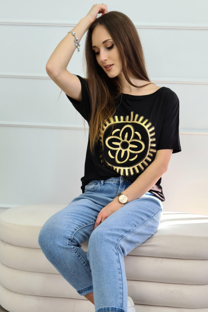 Bluzka 9771 złoty kwiat JASMINA czarna