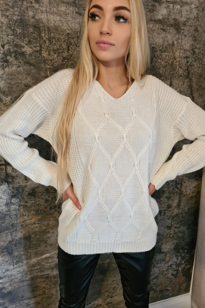 Sweter 205 dekolt V IVETT ecru