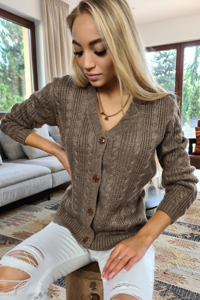 Kardigan sweter 0820 splot warkocz LARA cappuccino