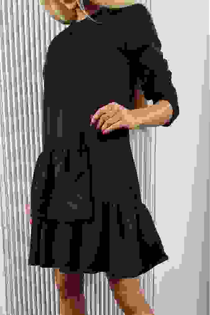 Sukienka 326 trapezowa asymetryczne falbanki EFIE czarna
