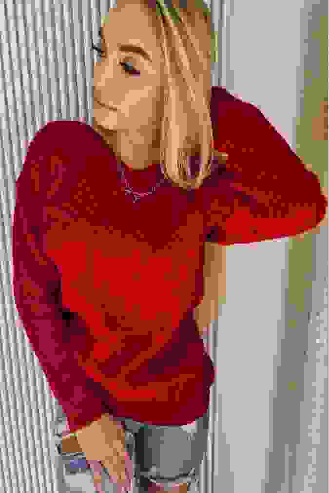 Sweter 206 zimowy splot VERMONT czerwony