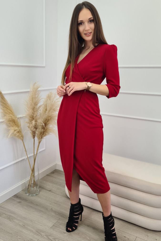 Sukienka 212 wizytowa z dekoltem V POPPY czerwona