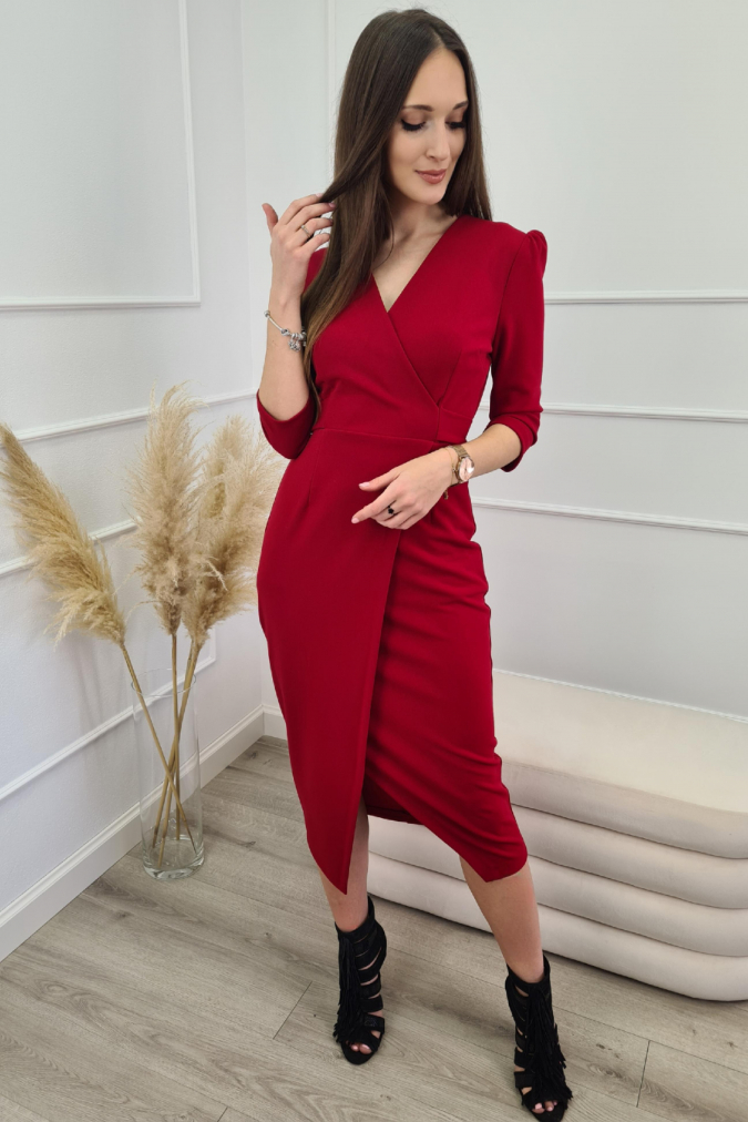 Sukienka 212 wizytowa z dekoltem V POPPY czerwona