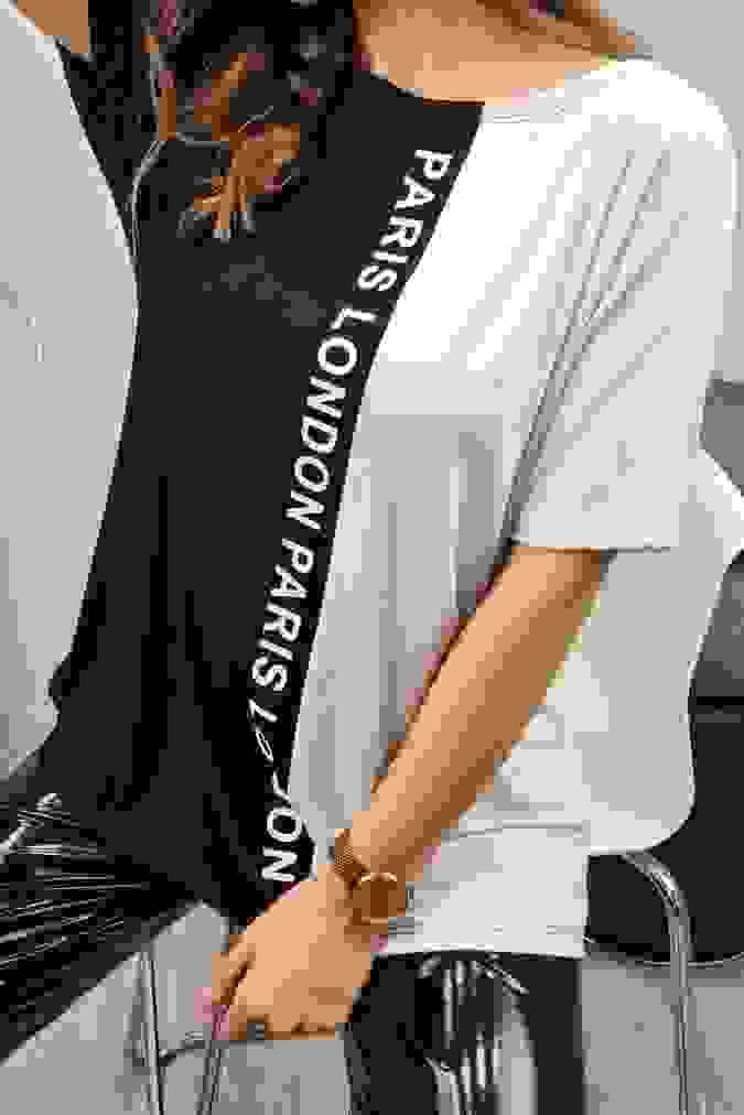 Bluzka 9535 czarno-biała PARIS LONDON