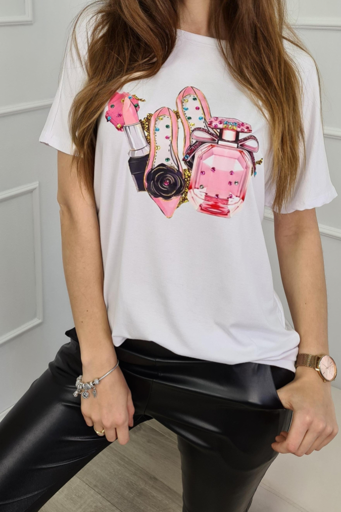 Bluzka 9753 print z cyrkoniami TAVIRA biała