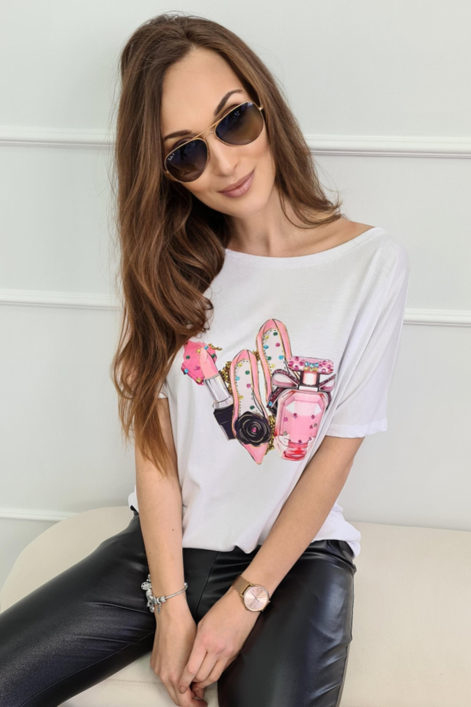 Bluzka 9753 print z cyrkoniami TAVIRA biała