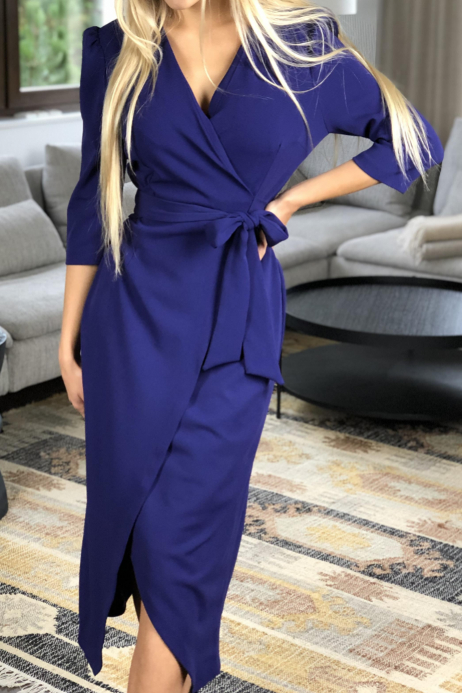 Sukienka 212 wizytowa z dekoltem V POPPY fioletowa