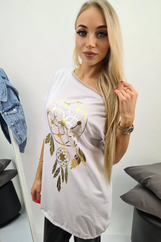 Tunika 5066 złoty nadruk łapacza snów biała