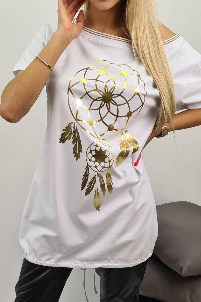Tunika 5066 złoty nadruk łapacza snów biała