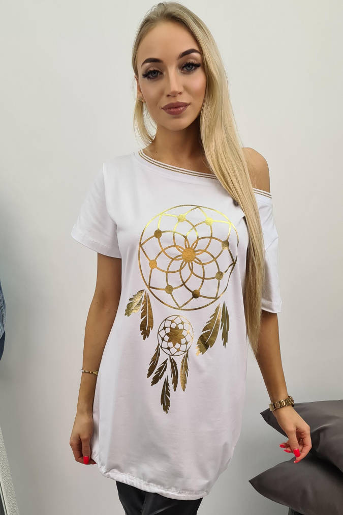 Tunika 5066 złoty nadruk łapacza snów biała