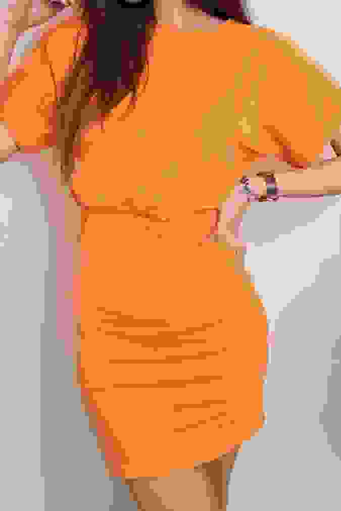 Sukienka 1118 podwijany rękaw ADELINA pomarańczowa