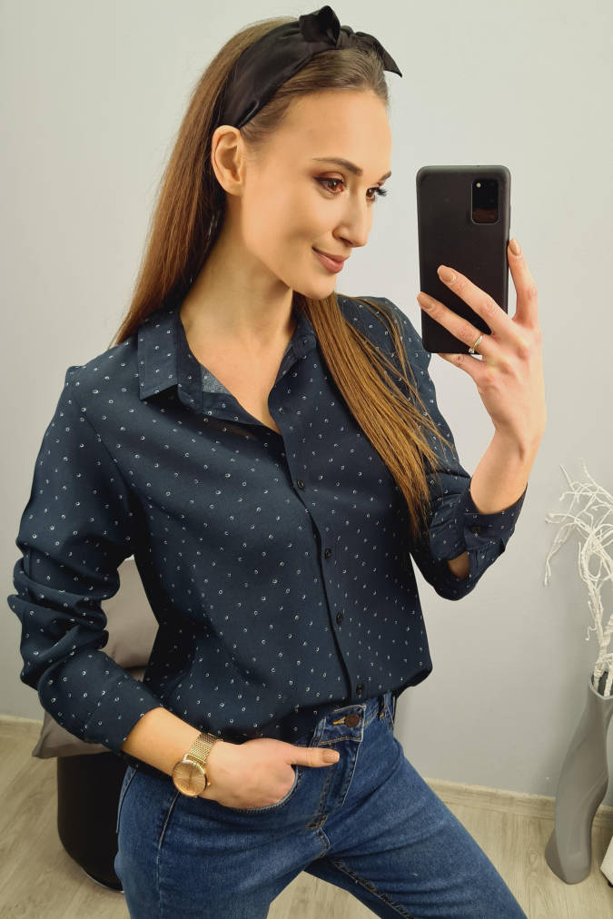 Koszula 0010 granatowa w białe kółka