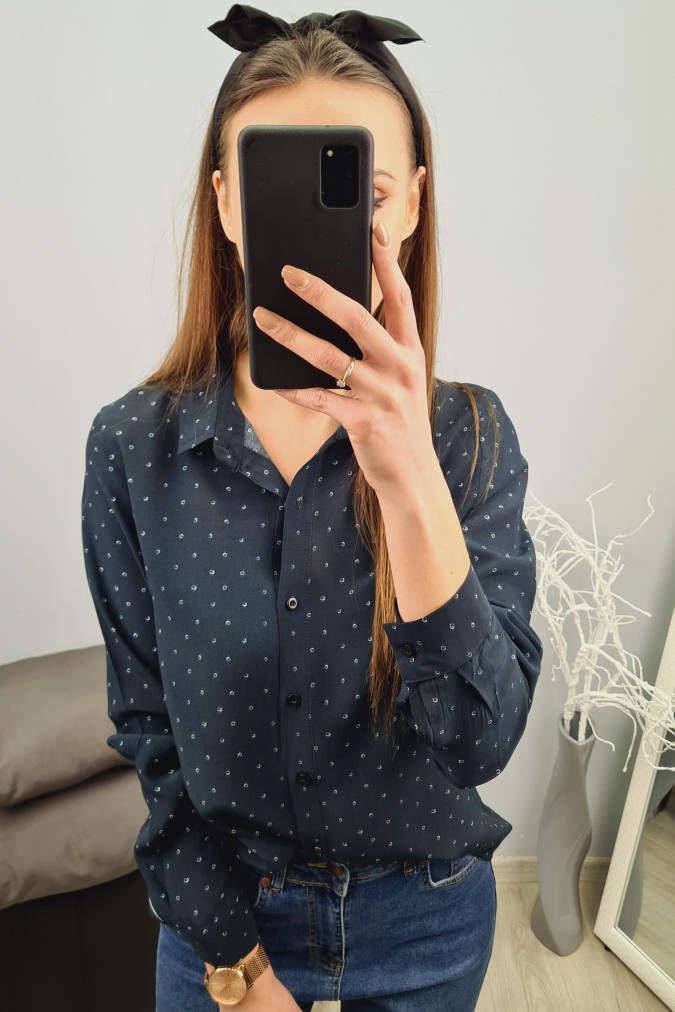 Koszula 0010 granatowa w białe kółka