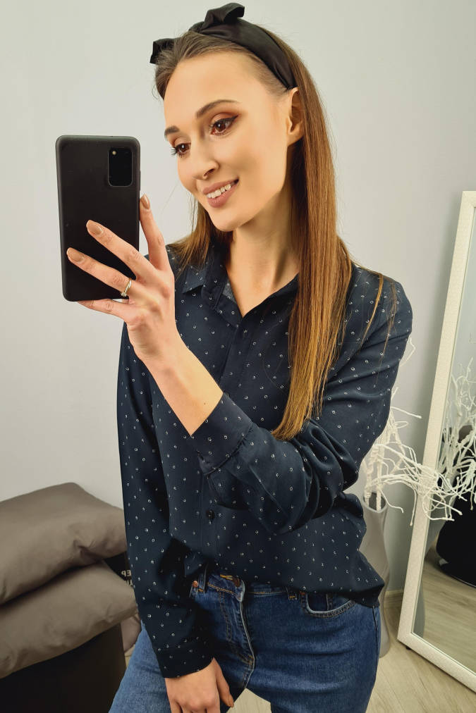 Koszula 0010 granatowa w białe kółka