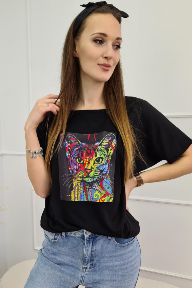 Bluzka 9781 malowany kot TRESSA czarna