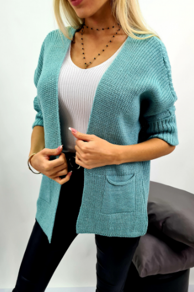 Kardigan 3555 krótki z kieszeniami RORI miętowy