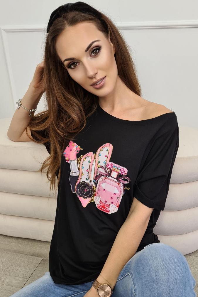 Bluzka 9753 print z cyrkoniami TAVIRA czarna
