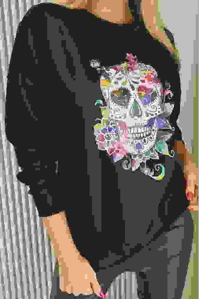 Bluza 9733 kolorowa czaszka GOMEZ czarna
