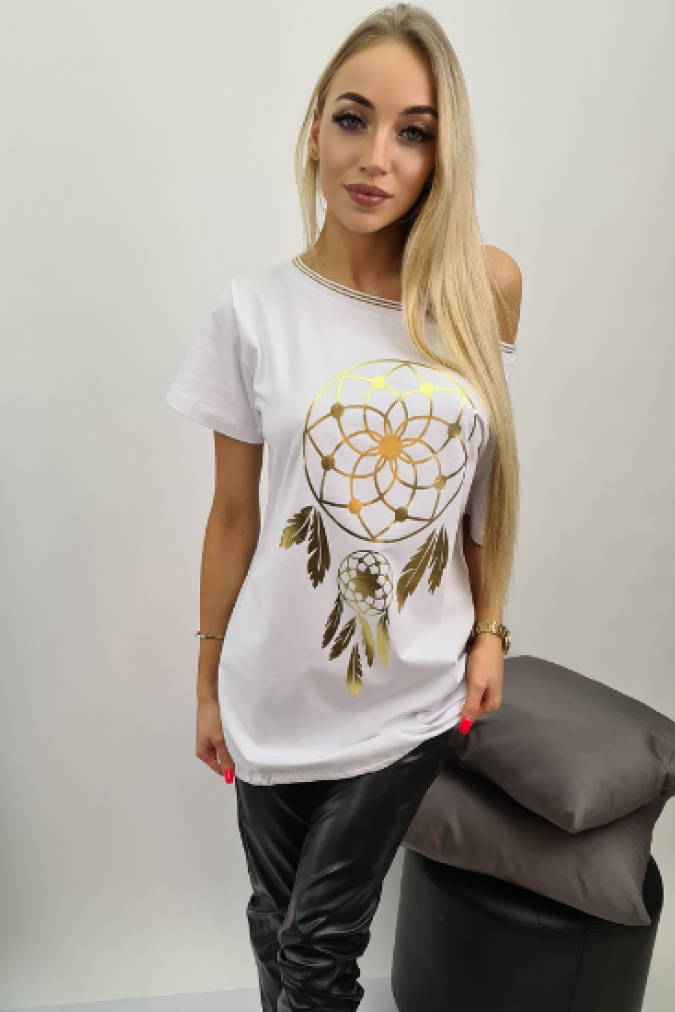 Tunika 5066 złoty nadruk łapacza snów biała