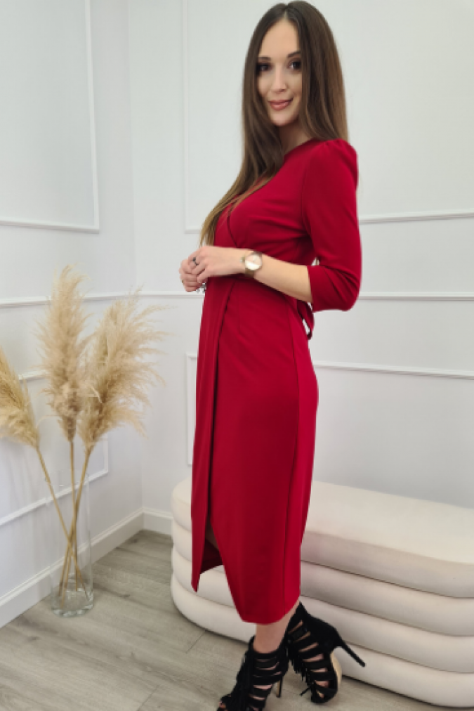 Sukienka 212 wizytowa z dekoltem V POPPY czerwona