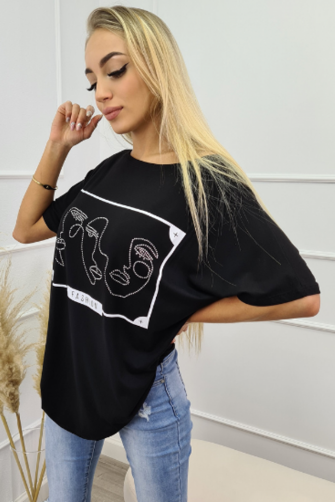 Bluzka 9759 line art face DALIA czarna